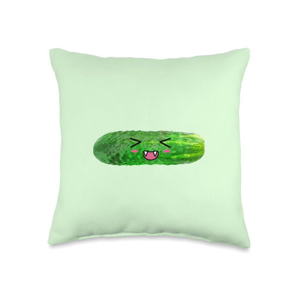 6723 Cute Anime Cucumber / Kawaii Japanese Style Healthy Food Throw Pillow